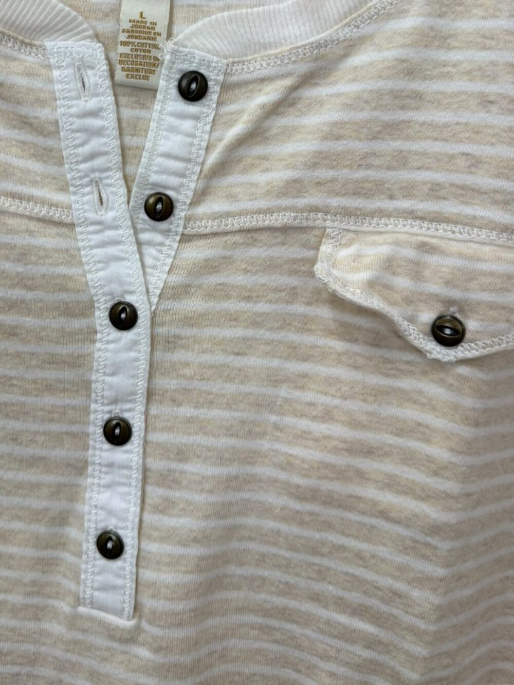 Lauren Jeans Co Ralph Lauren Striped Henley Top Tan Cream Size L - Picture 4 of 8
